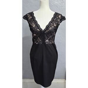 Lulu's Black and Tan Bodycon Mini Dress with Flutter Cap Sleeves Size Medium